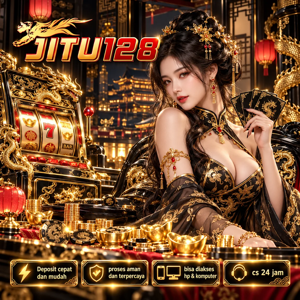 Banner JITU128 2 ornamen emas dan nuansa premium