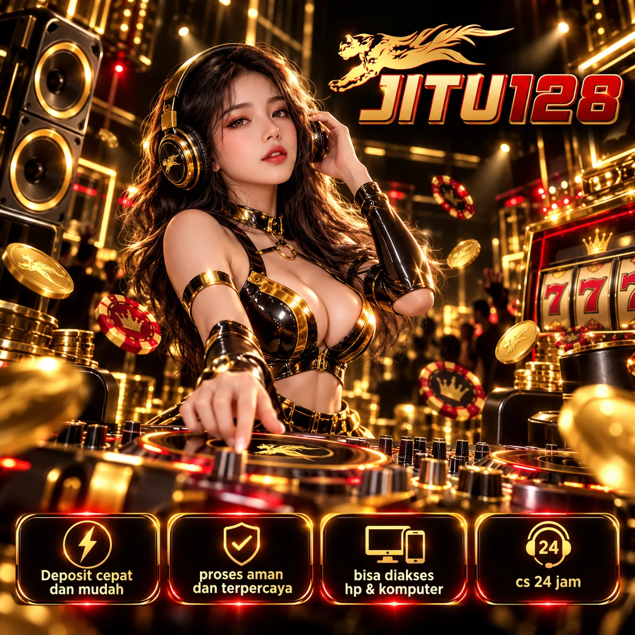 Banner JITU128 3 ornamen emas dan nuansa premium